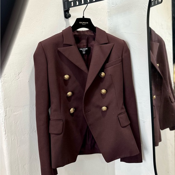 Balmain Jackets & Blazers - Balmain Deep Burgundy Blazer with Gold Accents. Size 36/XS/S